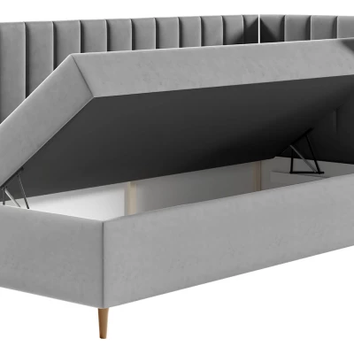 Boxspringová jednolůžková postel 100x200 ROCIO 3 - bílá ekokůže / béžová, pravé provedení + topper ZDARMA