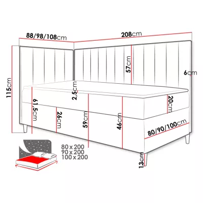 Boxspringová jednolůžková postel 100x200 ROCIO 3 - bílá ekokůže / červená, pravé provedení + topper ZDARMA