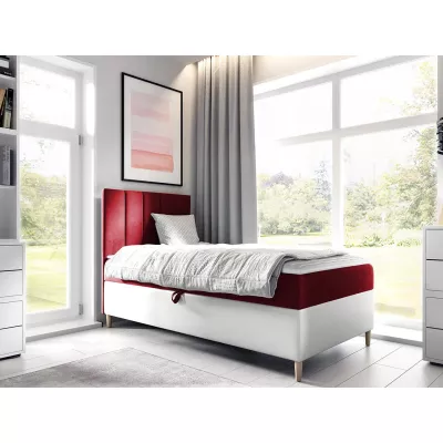 Hotelová jednolůžková postel 80x200 ROCIO 1 - bílá ekokůže / červená, pravé provedení + topper ZDARMA