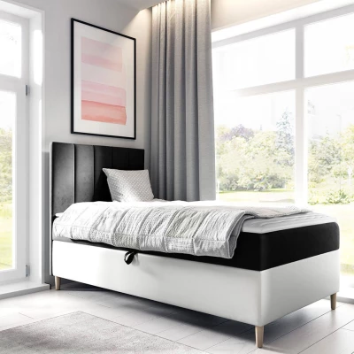 Hotelová jednolůžková postel 80x200 ROCIO 1 - bílá ekokůže / černá, pravé provedení + topper ZDARMA