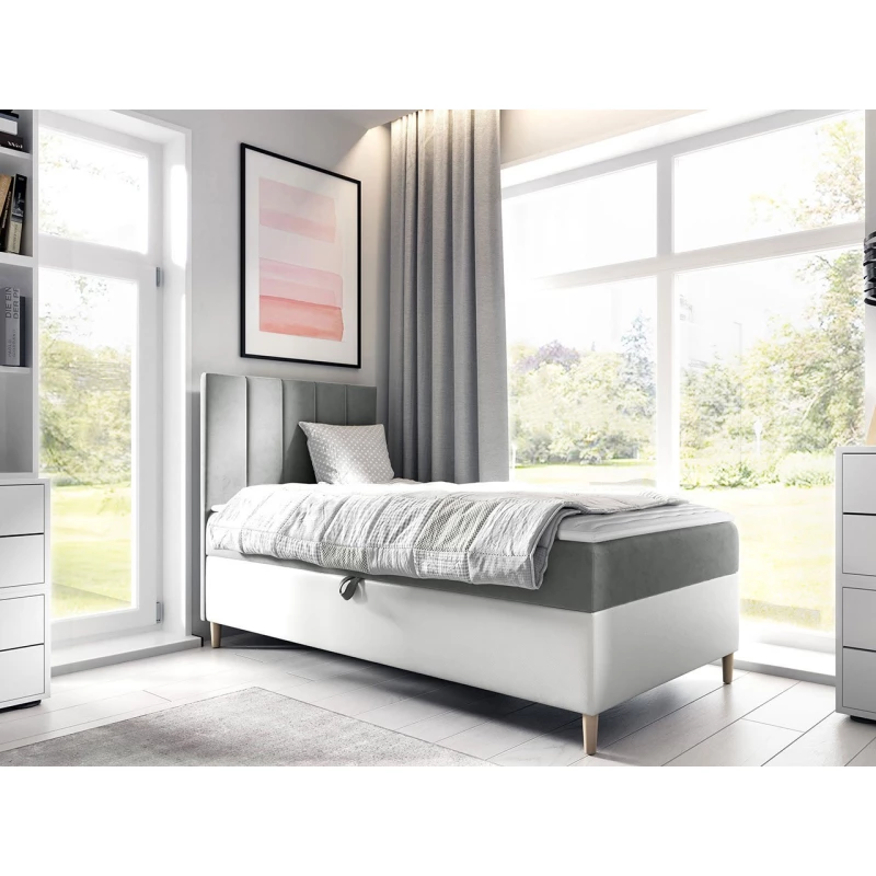 Hotelová jednolůžková postel 80x200 ROCIO 1 - bílá ekokůže / šedá, pravé provedení + topper ZDARMA