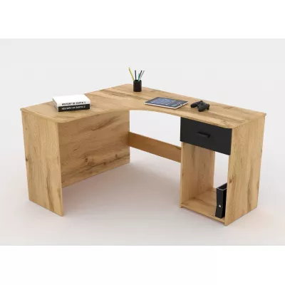 Rohový psací stůl COSTAS - dub wotan / černý