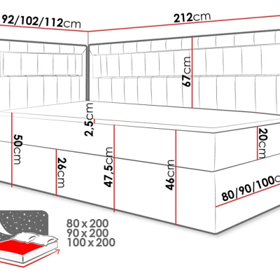 Kontinentální jednolůžková postel 100x200 RAMIRA 3 - bílá ekokůže / hnědá 2, pravé provedení + topper ZDARMA