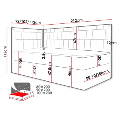 Kontinentální jednolůžková postel 100x200 RAMIRA 3 - bílá ekokůže / hnědá 2, pravé provedení + topper ZDARMA