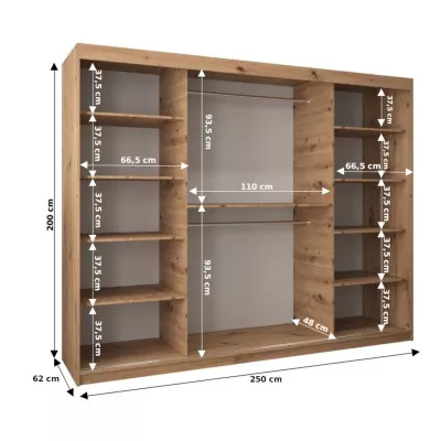 Šatní zrcadlová skříň ADELA - 250 cm, bílá