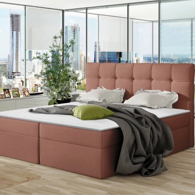 Boxpringová manželská postel 180x200 CLARA - růžová + topper ZDARMA