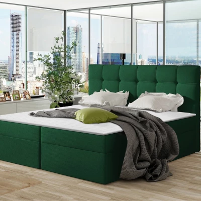 Boxpringová manželská postel 180x200 CLARA - zelená + topper ZDARMA