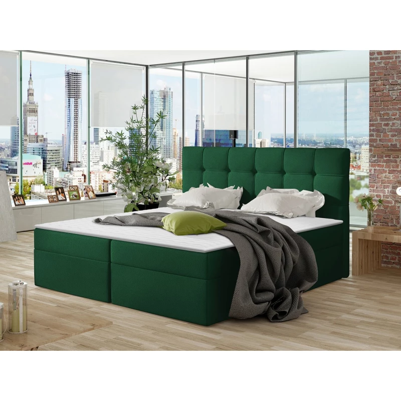 Boxpringová manželská postel 160x200 CLARA - zelená + topper ZDARMA