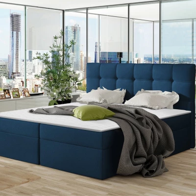 Boxpringová manželská postel 160x200 CLARA - modrá + topper ZDARMA