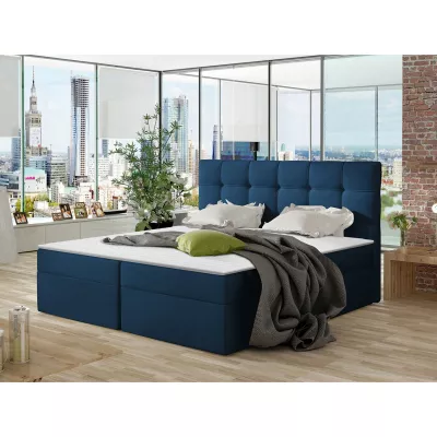 Boxpringová manželská postel 140x200 CLARA - modrá + topper ZDARMA