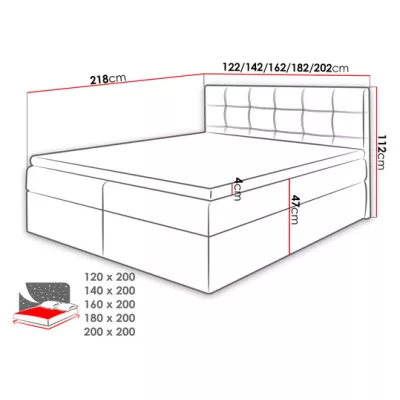 Boxpringová manželská postel 140x200 CLARA - tmavá šedá + topper ZDARMA