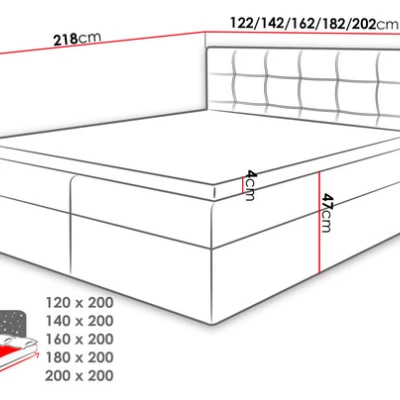 Boxpringová manželská postel 140x200 CLARA - béžová + topper ZDARMA