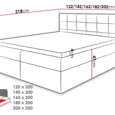 Boxspringová manželská postel 180x200 CLARA - modrá + topper ZDARMA