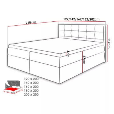 Boxspringová manželská postel 180x200 CLARA - modrá + topper ZDARMA