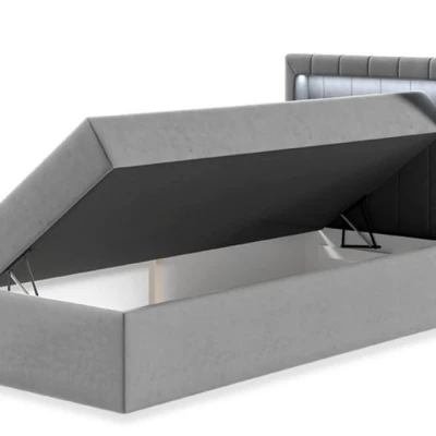 Kontinentální jednolůžková postel 100x200 RAMIRA 1 - bílá ekokůže / béžová, pravé provedení + topper ZDARMA