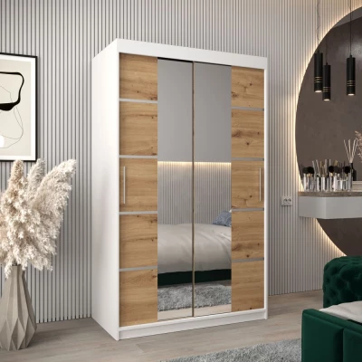 Skříň se zrcadly VIVIEN - šířka 120 cm, bílá / dub artisan