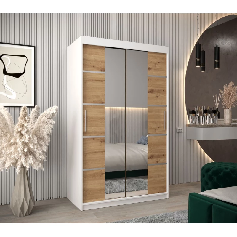 Skříň se zrcadly VIVIEN - šířka 120 cm, bílá / dub artisan