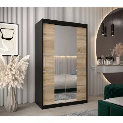 Skříň se zrcadly VIVIEN - šířka 120 cm, černá / dub sonoma