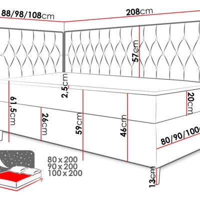 Boxspringová jednolůžková postel 80x200 PORFIRO 3 - bílá ekokůže / černá, pravé provedení + topper ZDARMA