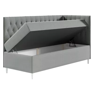 Boxspringová jednolůžková postel 80x200 PORFIRO 3 - bílá ekokůže / šedá, pravé provedení + topper ZDARMA