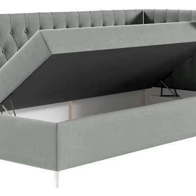 Boxspringová jednolůžková postel 100x200 PORFIRO 3 - bílá ekokůže / šedá, pravé provedení + topper ZDARMA