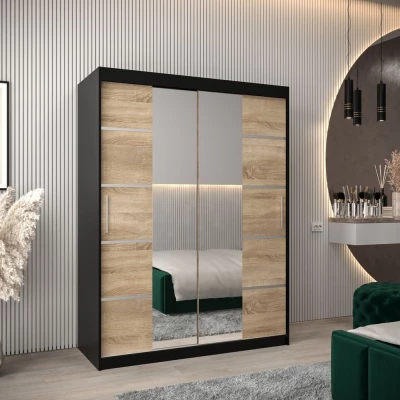 Skříň se zrcadly VIVIEN - šířka 150 cm, černá / dub sonoma