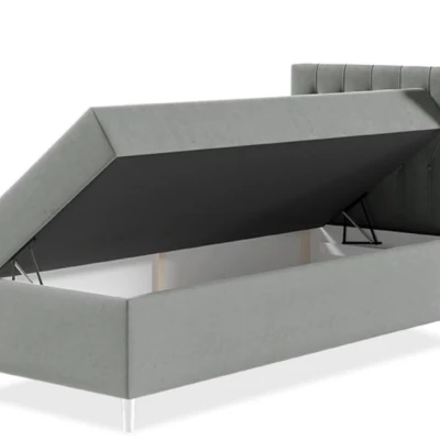Boxspringová jednolůžková postel 80x200 PORFIRO 1 - bílá ekokůže / šedá, pravé provedení + topper ZDARMA