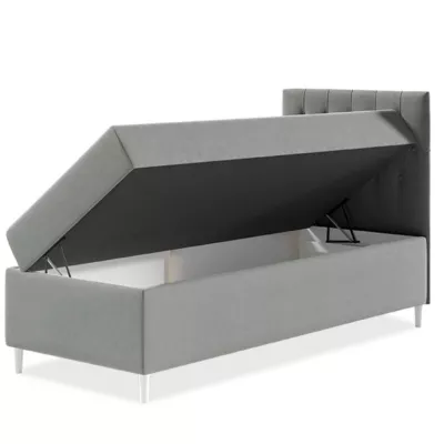 Boxspringová jednolůžková postel 100x200 PORFIRO 1 - bílá ekokůže / béžová, pravé provedení + topper ZDARMA