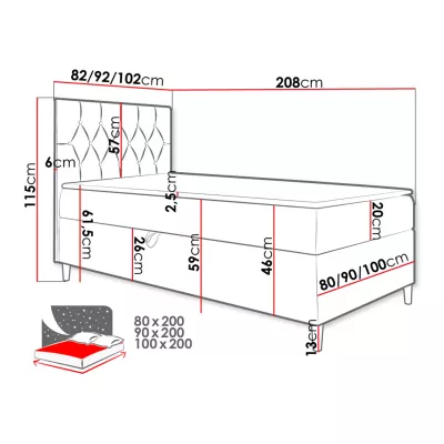 Boxspringová jednolůžková postel 100x200 PORFIRO 1 - bílá ekokůže / béžová, pravé provedení + topper ZDARMA