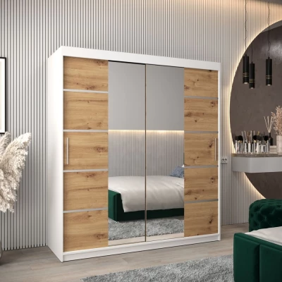 Skříň se zrcadly VIVIEN - šířka 180 cm, bílá / dub artisan