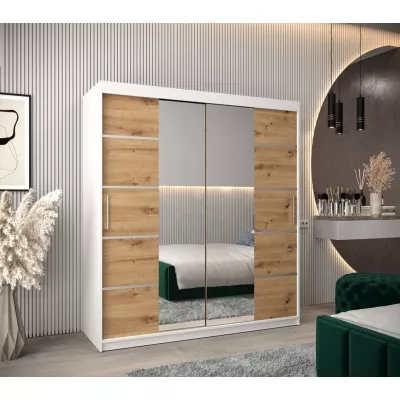 Skříň se zrcadly VIVIEN - šířka 180 cm, bílá / dub artisan