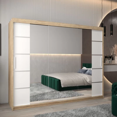 Skříň se zrcadly VIVIEN - šířka 250 cm, dub sonoma / bílá