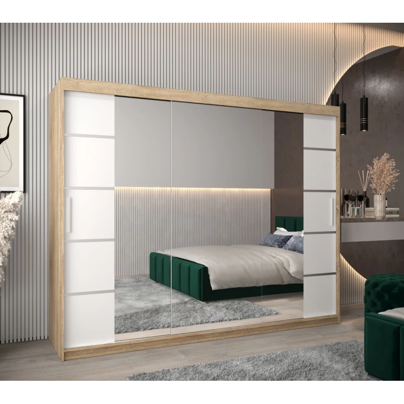 Skříň se zrcadly VIVIEN - šířka 250 cm, dub sonoma / bílá