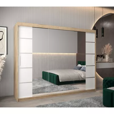 Skříň se zrcadly VIVIEN - šířka 250 cm, dub sonoma / bílá