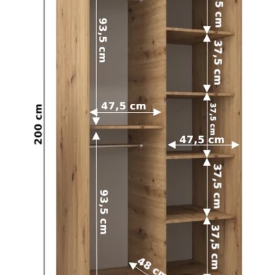 Šatní skříň se zrcadlem VIVI - šířka 100 cm, dub artisan / bílá