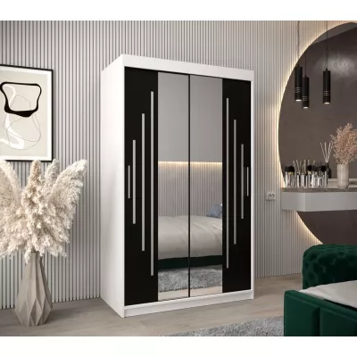 Šatní skříň se zrcadlem KIRA - šířka 120 cm, bílá / černá