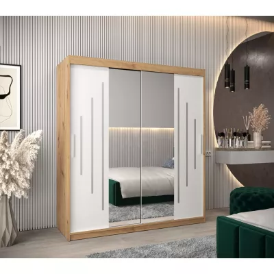 Šatní skříň se zrcadlem EWEHEDVIKA - šířka 180 cm, dub artisan / bílá