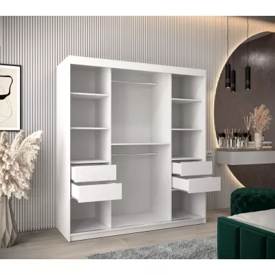 Šatní skříň se zrcadlem EWEHEDVIKA - šířka 180 cm, bílá / dub artisan