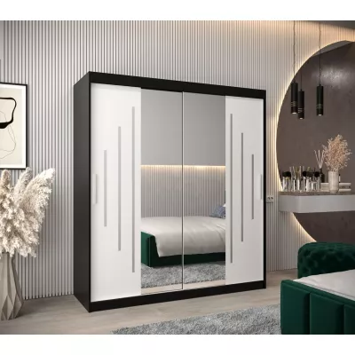 Šatní skříň se zrcadlem EWELINA - šířka 180 cm, černá / bílá