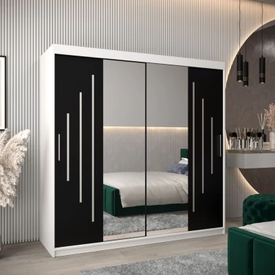 Šatní skříň se zrcadlem SOFIA - šířka 200 cm, bílá / černá