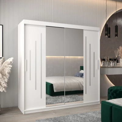 Šatní skříň se zrcadlem SOFIA - šířka 200 cm, bílá