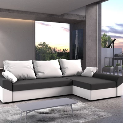 Rohová sedací souprava DAGMAR - tmavě šedá / bílá