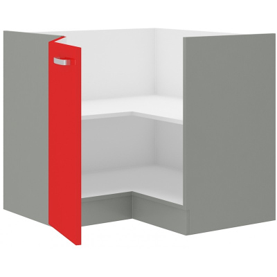 VÝPRODEJ - Dolní rohová skříňka ULLERIKE - 89x89 cm, červená / šedá