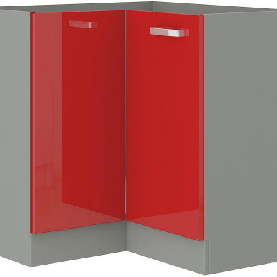 VÝPRODEJ - Dolní rohová skříňka ULLERIKE - 89x89 cm, červená / šedá