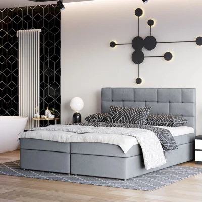 Boxspringová postel s úložným prostorem WALLY COMFORT - 140x200, šedá