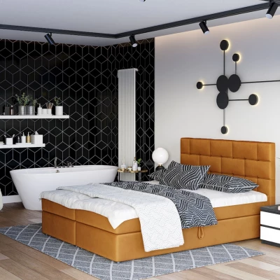 Boxspringová postel s úložným prostorem WALLY - 200x200, hořčicová