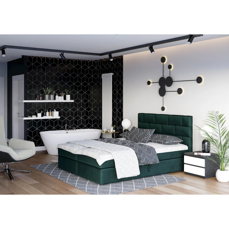 Boxspringová postel s úložným prostorem WALLY - 200x200, zelená