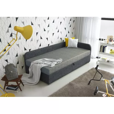 Jednolůžková čalouněná postel VALESKA COMFORT - 100x200, pravá, světle šedá / šedá