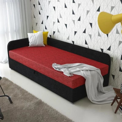 Jednolůžková čalouněná postel VALESKA COMFORT - 100x200, levá, červená / černá