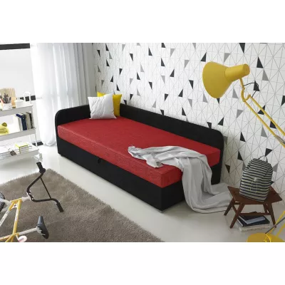 Jednolůžková čalouněná postel VALESKA COMFORT - 100x200, levá, červená / černá